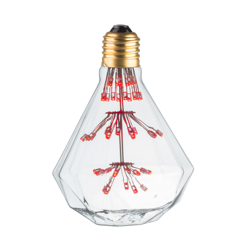 LAMPE DECO Diamant E27 ROUGE ALLUMEE