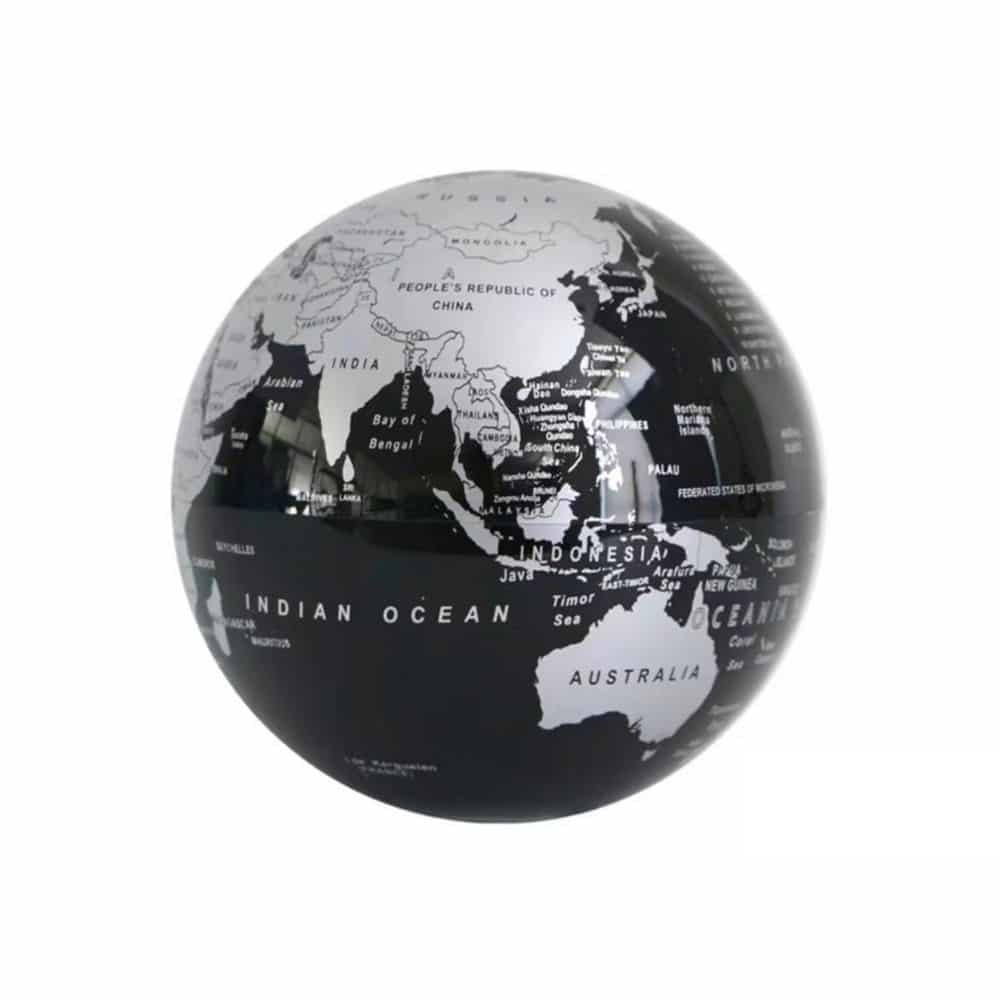 Globe Terre auto-rotatif noir et argent (diam 20 cm) - Ping City